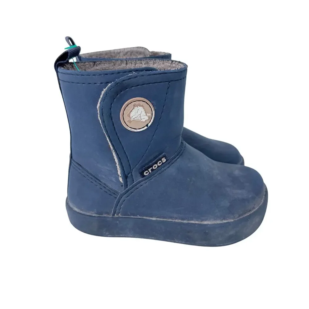 Crocs Colorlite Boot Mid Calf Faux Fur 15840 Navy Tumbleweed Kids Boys‎ Size c8